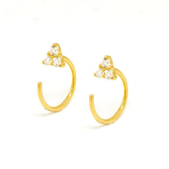 Dainty Open CZ Flower Shaped Huggie Hoop Earrings - Ear Hugger