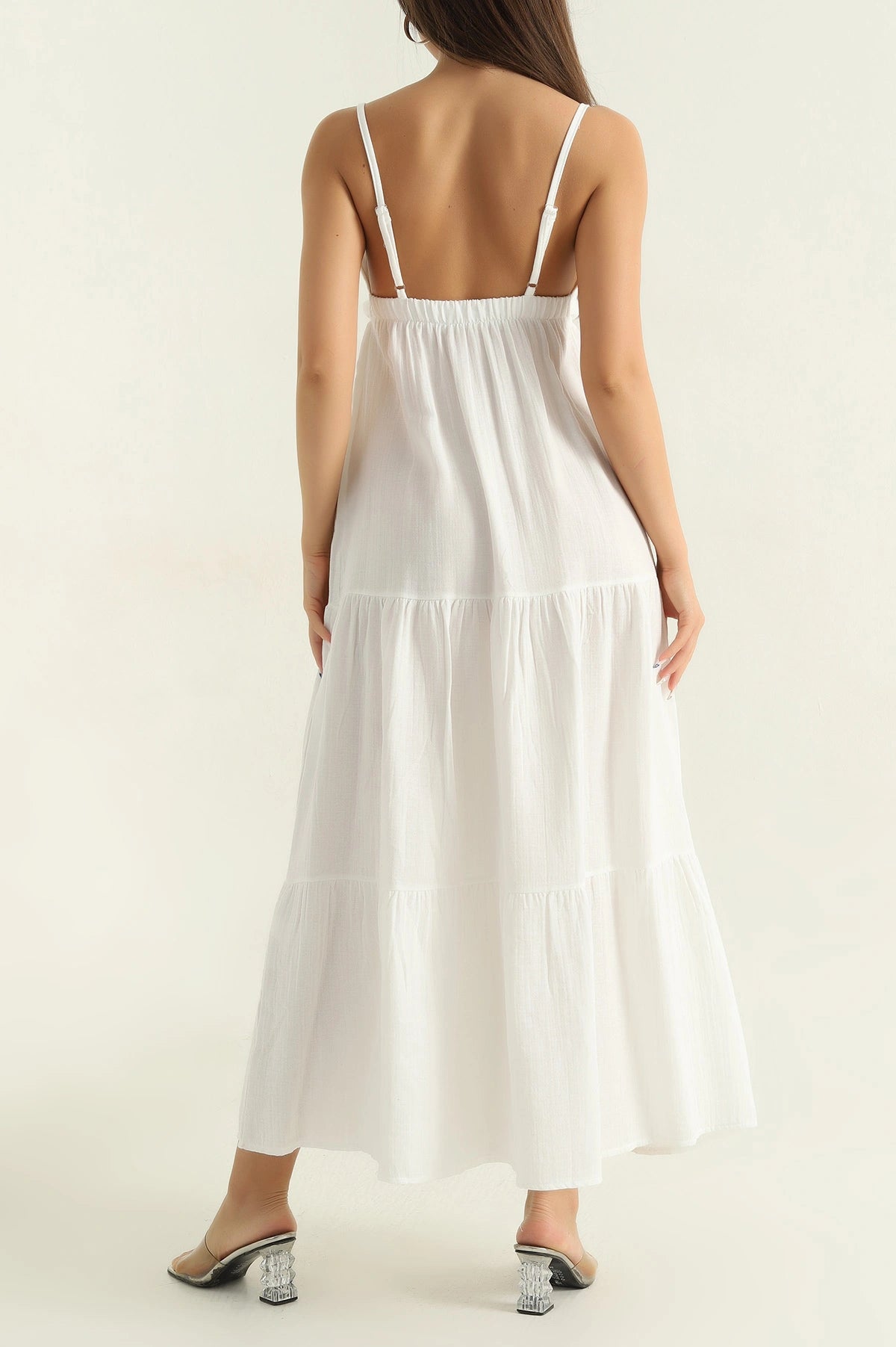 White Muslin Linen Lined Women's Dress
