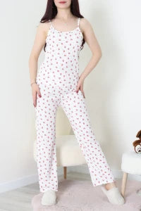 Strawberry Rope Strap White Bürümcük Pajama Set - Denoss