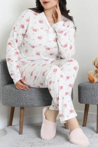 Modal Plus Size Pajama Set White Flowers - Denoss