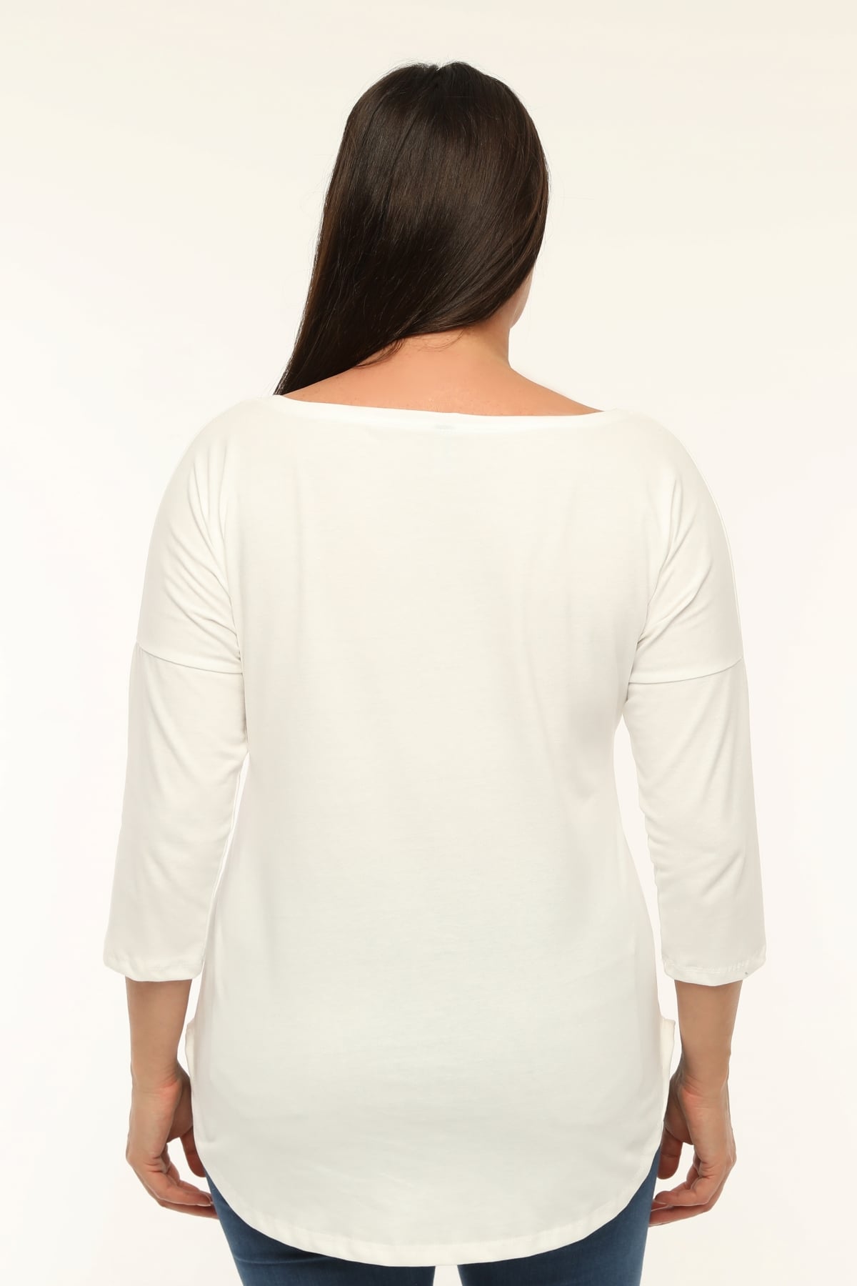 Plus Size V-Neck Long Sleeve Slit Heathered Viscose White Blouse