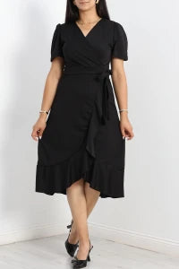 Plus Size Black Wrap Dress - Denoss
