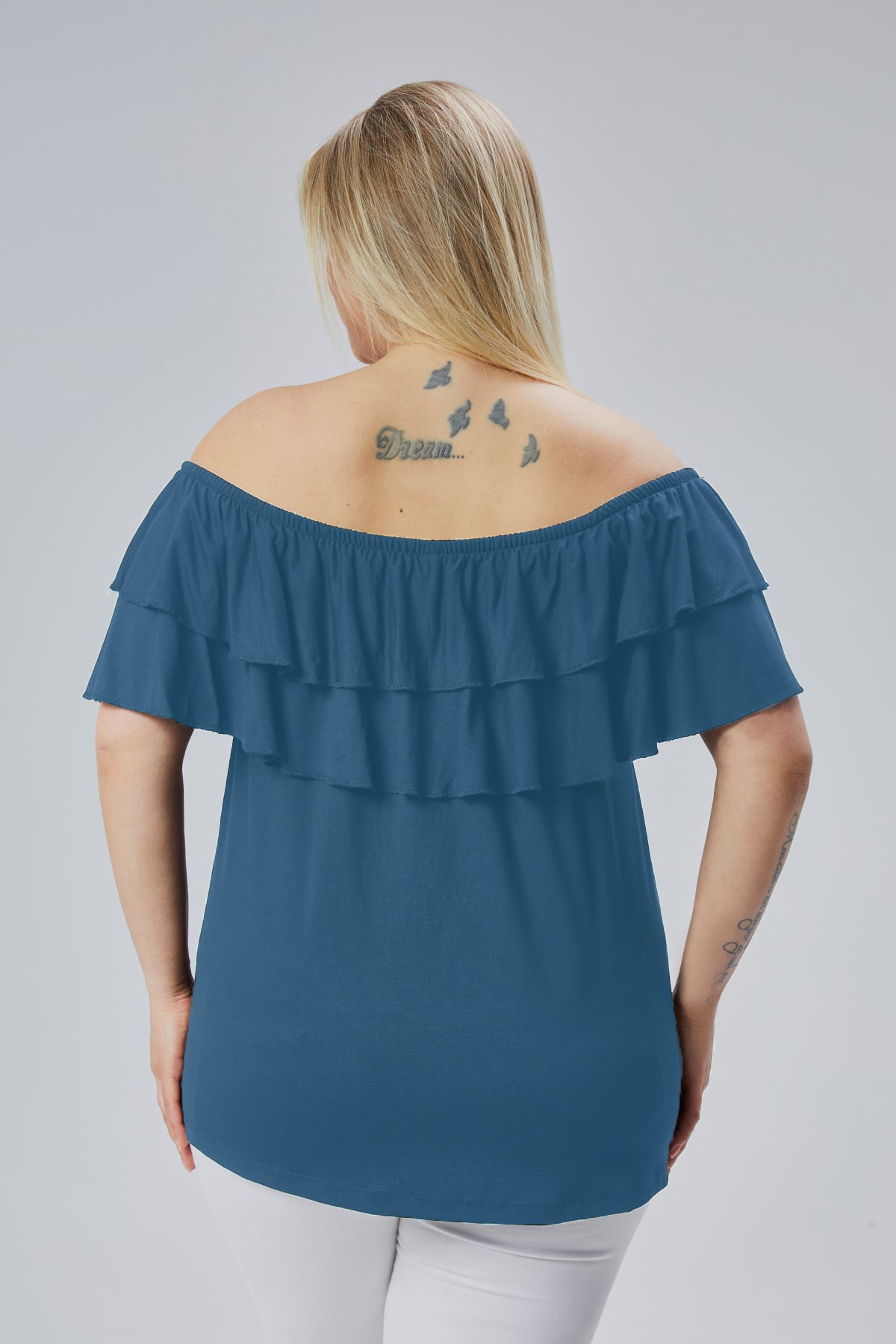 Indigo Plus Size Madonna Neck Viscose Blouse