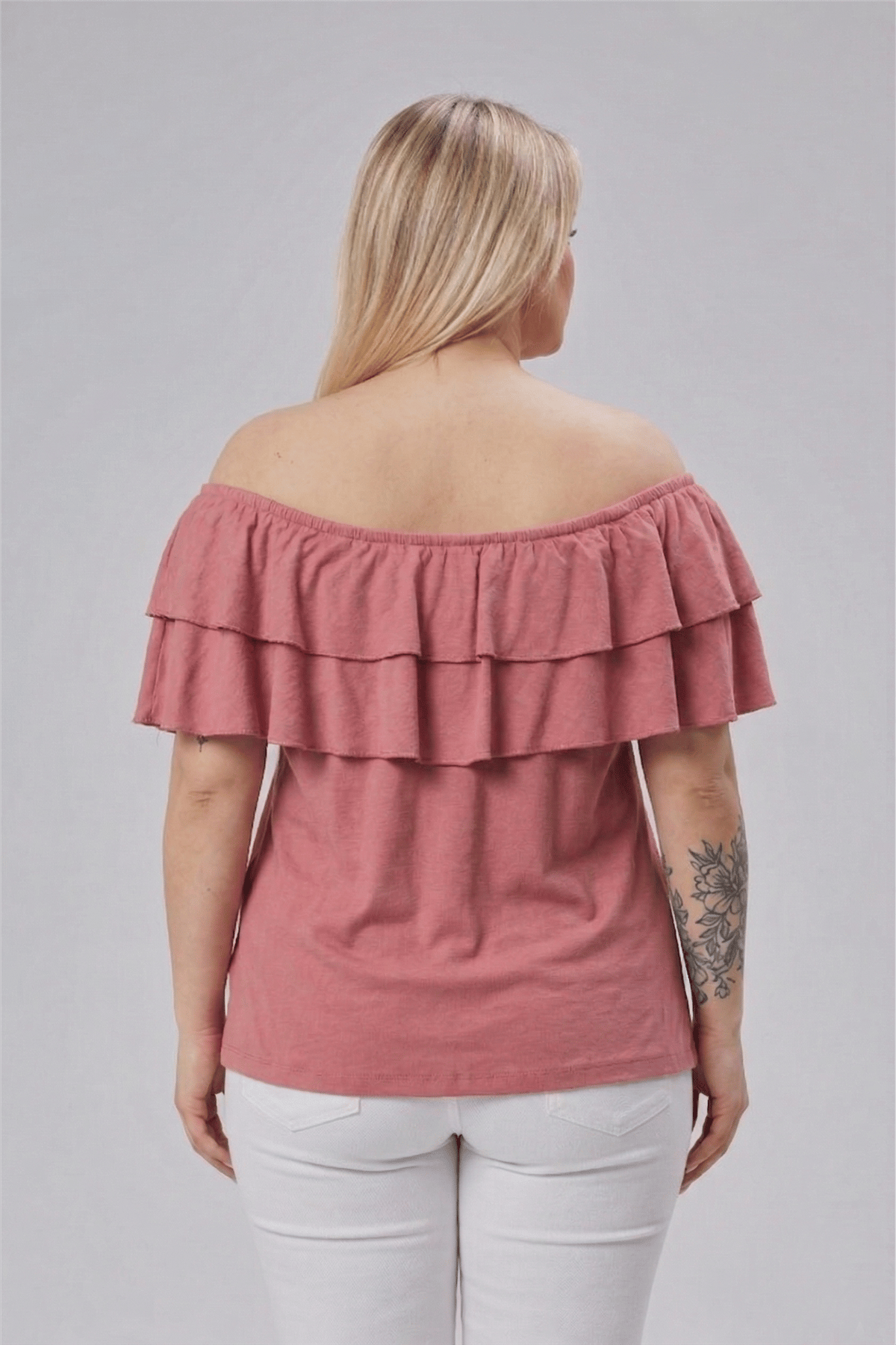 Pudra Plus Size Madonna Neck Viscose Blouse