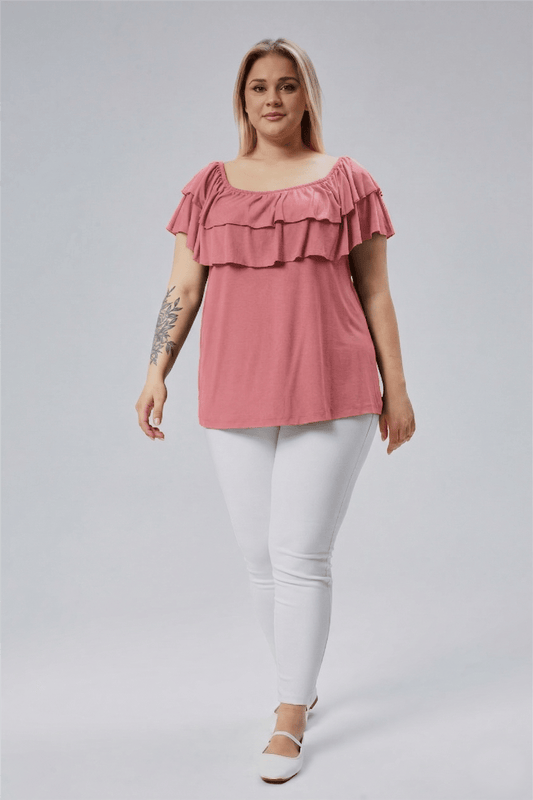 Pudra Plus Size Madonna Neck Viscose Blouse
