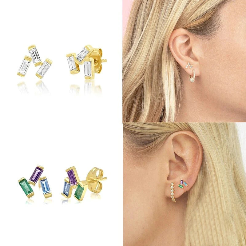 Triangle Diamond Rectangle Stud Earrings