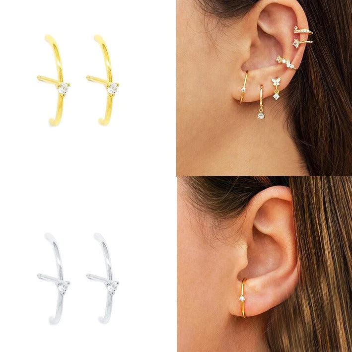 Minimalist 3 Prongs CZ Ear Lobe Cuff Earrings
