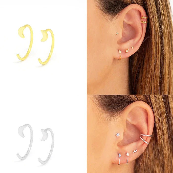 Tiny Moon Open Huggie Hoop Earrings - Ear hugger
