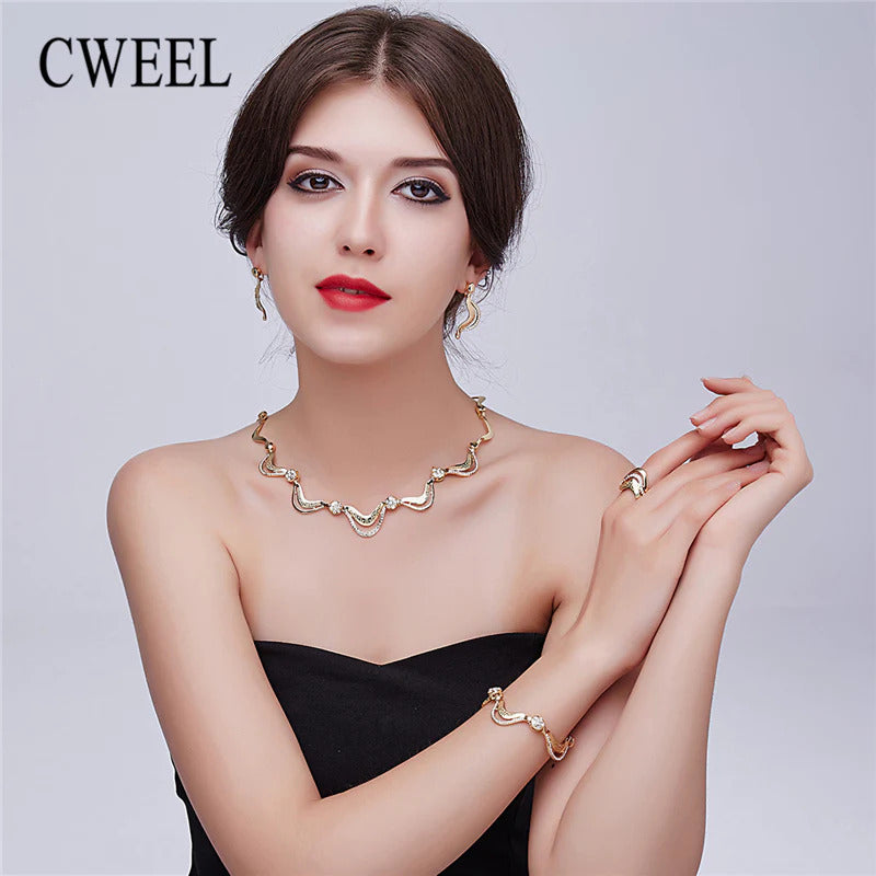Geometric stylish design gold plated women’s jewelry set