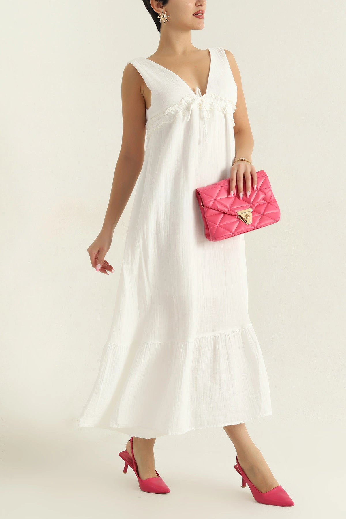 Ecru Muslin Linen Lined Women's Dress
