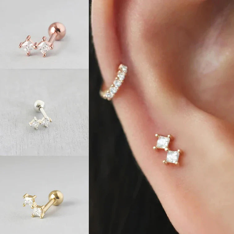 1 Piece Dainty Two CZ Stud Earrings