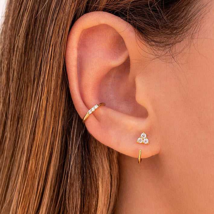 Dainty Open CZ Flower Shaped Huggie Hoop Earrings - Ear Hugger