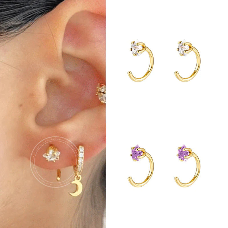 1 Piece Cz Star Open Huggie Hoop Earrings - Ear hugger