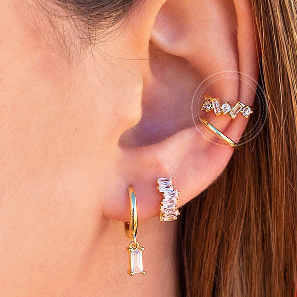 1 Piece Dainty Baguette & Round CZ Conch Ear Cuff Earrings