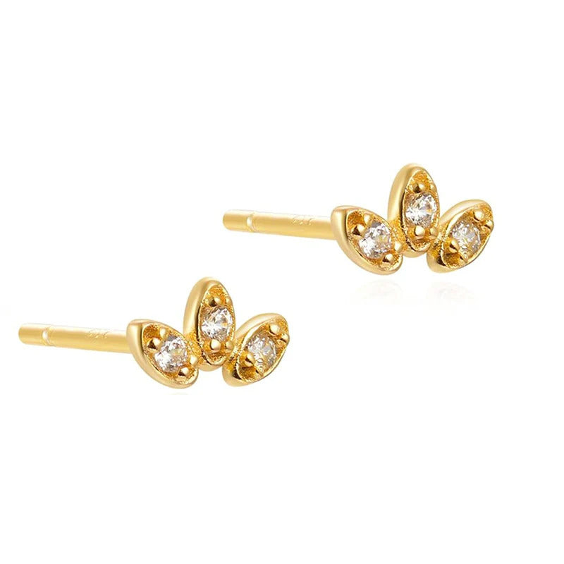 Dainty 3 Leaves Flower Shaped CZ Stud Earrings