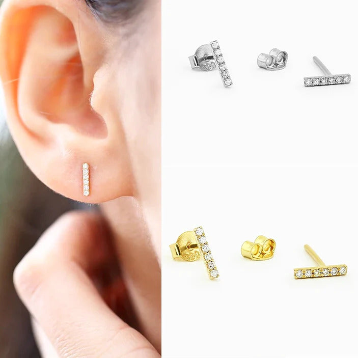Minimalist & Dainty CZ Bar Shaped Stud Earrings