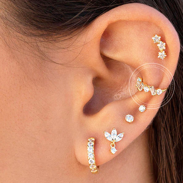 1 Piece Dainty Baguette & Round CZ Conch Ear Cuff Earrings