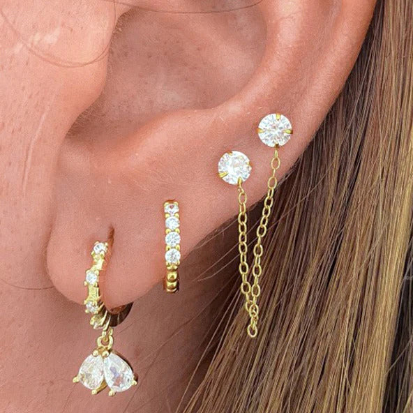 Dainty Crystal Water Drop Hoop Earrings ,CZ Dangling Earrings