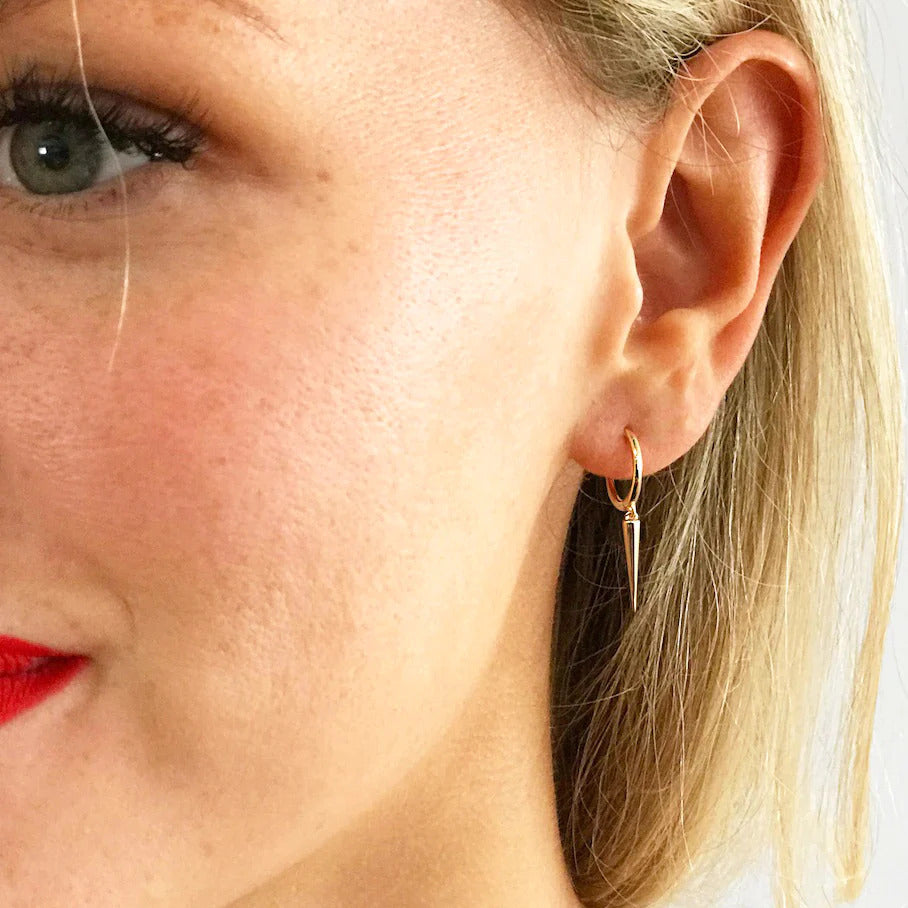 Minimalist Spike Hoop Earrings,Tiny Hoops,Dainty hoops, Huggies Hoop Earrings, Spike Hoops, Hoops with Charm