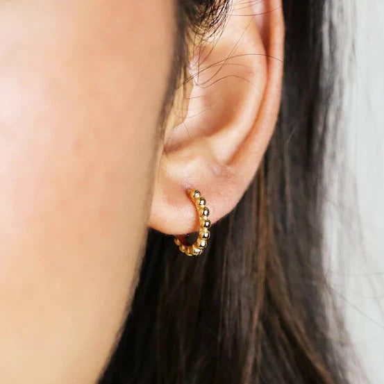 Tiny Beaded Huggie Hoop Earrings