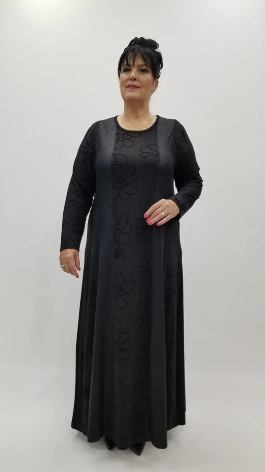 Plus Size Black Flok Maxi Dress - Denoss