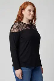 Women's Plus Size Transparent Tulle Detail Black Blouse - Denoss