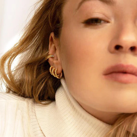 Dainty Cabled Chunky Huggie Hoop Earrings