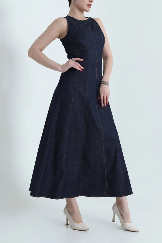 Blue Denim Sleeveless Women's Dress