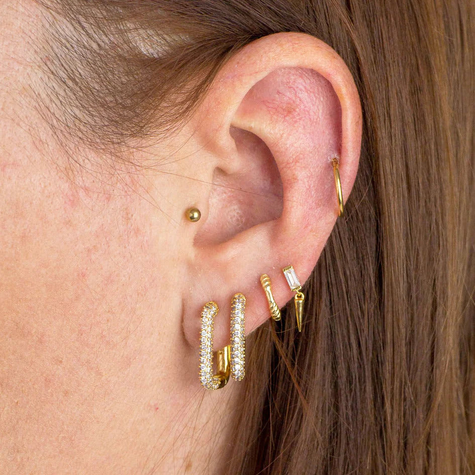 Dainty Baguette CZ Stud Earrings With Dangling Spike Charm