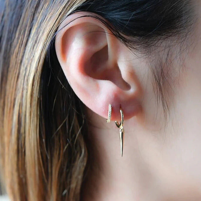Minimalist Spike Hoop Earrings,Tiny Hoops,Dainty hoops, Huggies Hoop Earrings, Spike Hoops, Hoops with Charm