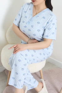 Modal Plus Size Pajama Set Blue Flowers - Denoss