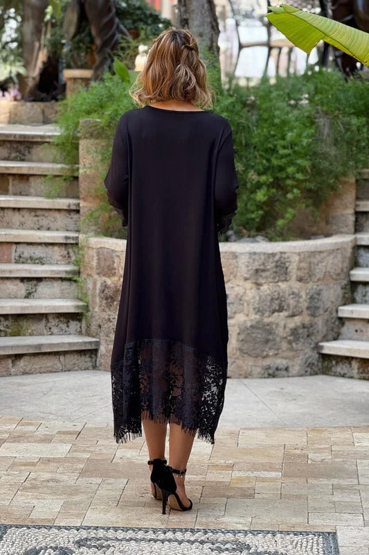 Black French Lace Plus Size Dress - Denoss