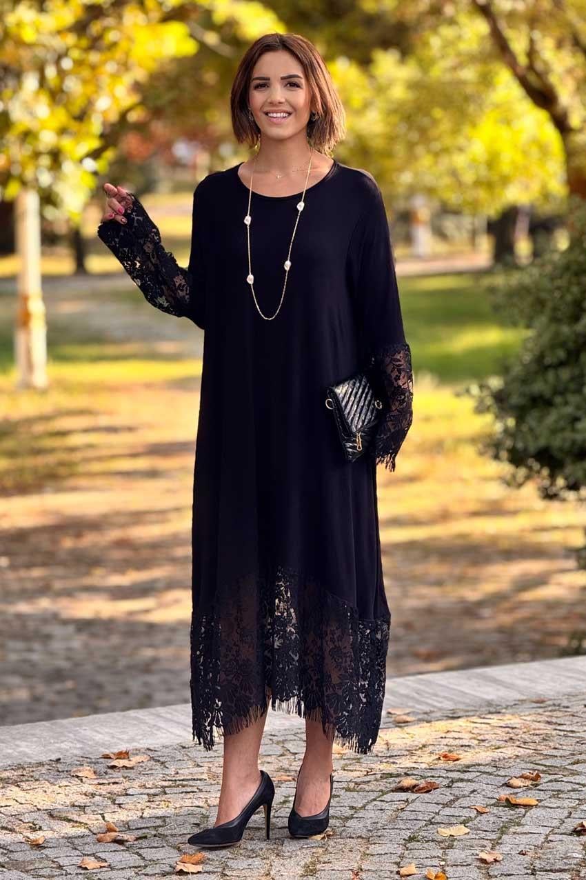 Plus Size Black French Lace Dress - Denoss