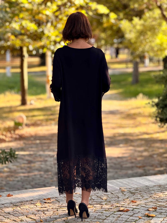 Plus Size Black French Lace Dress - Denoss