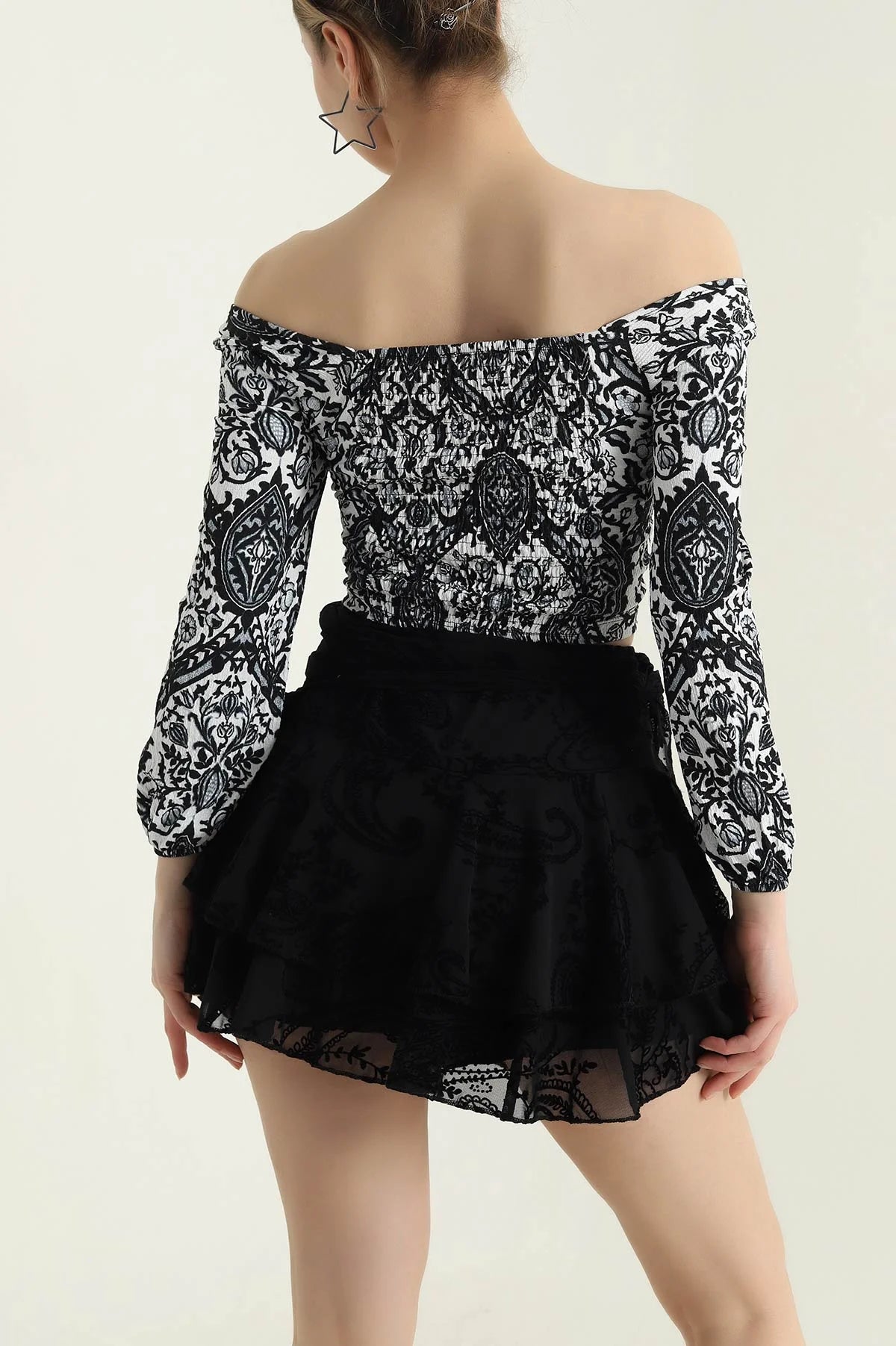 Black Crinkle Patterned Women's Blouse - Denoss