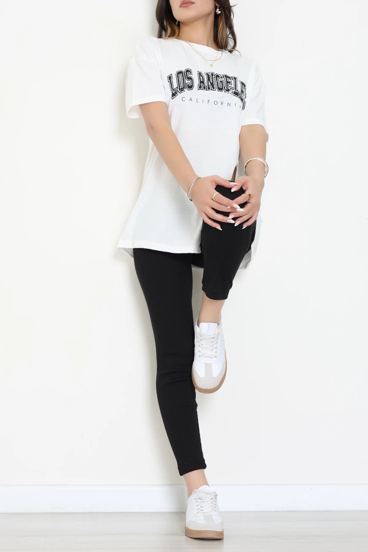 Single Jersey Fabric T-Shirt Camisole Tights Set - Denoss