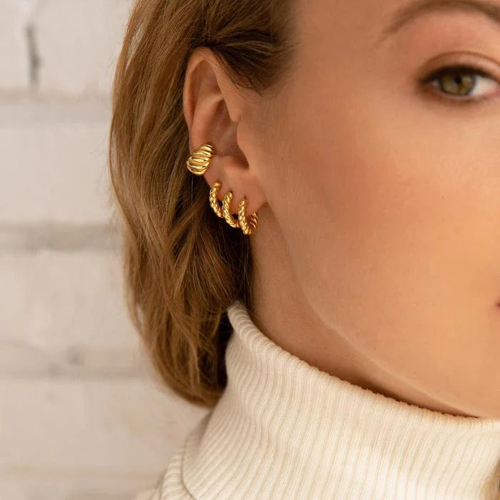 Dainty Cabled Chunky Huggie Hoop Earrings