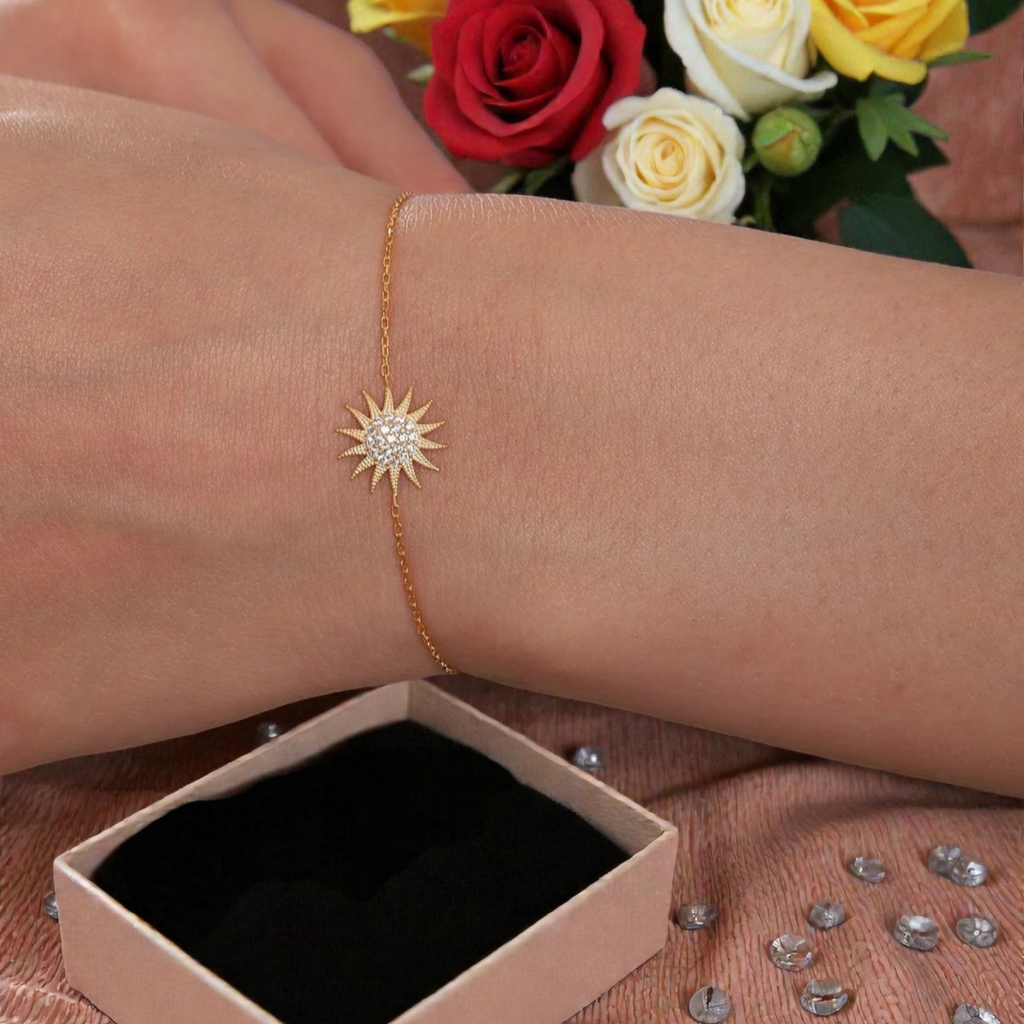 925 Sterling Silver Chain Sun Gold-Silver Bracelet