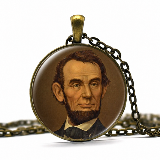 ABRAHAM LINCOLN Necklace,American, President,Statesman,Lawyer,Abolitionism, Art Pendant Necklace,Glass Pendant Handmade Jewelry - Denoss