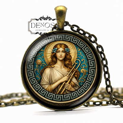 ACESO Necklace,Goddess of Healing,Recovery,Process of Healing,Greek,Careful and Patient approach to Health,Glass Pendant