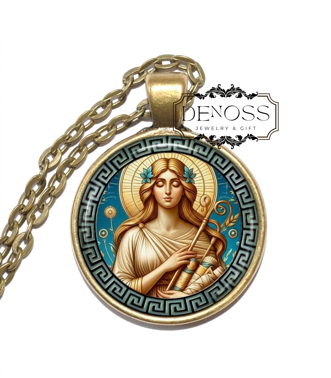 ACESO Necklace,Goddess of Healing,Recovery,Process of Healing, Greek,Careful and Patient approach to Health,Glass Pendant