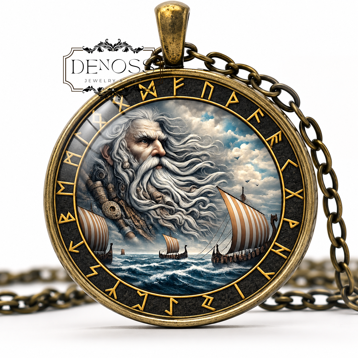 ÆGIR Necklace,Norse God,God of the Sea,Jötunn,Giant, Vikings,Scandinavian,Symbol,Glass Pendant