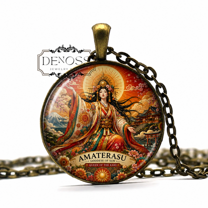 AMATERASU Necklace,Japanese,Mythology,Goddess of Sun,Queen of the Kami, Ruler of the Universe,Glass Pendant