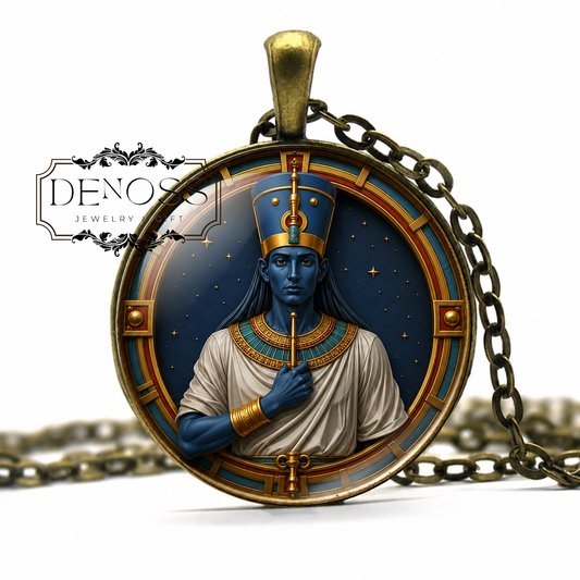 AMUN Necklace,God of Air,God of Creation,God of Fertility,God of Hidden Power,Egyptian,Glass Pendant - Denoss