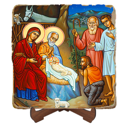 Adoration of the Shepherds Icon,Marble Icon,Handmade,Prayer gift,Christian Icon