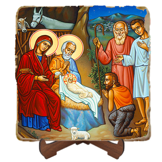 Adoration of the Shepherds Icon,Marble Icon,Handmade,Prayer gift,Christian Icon