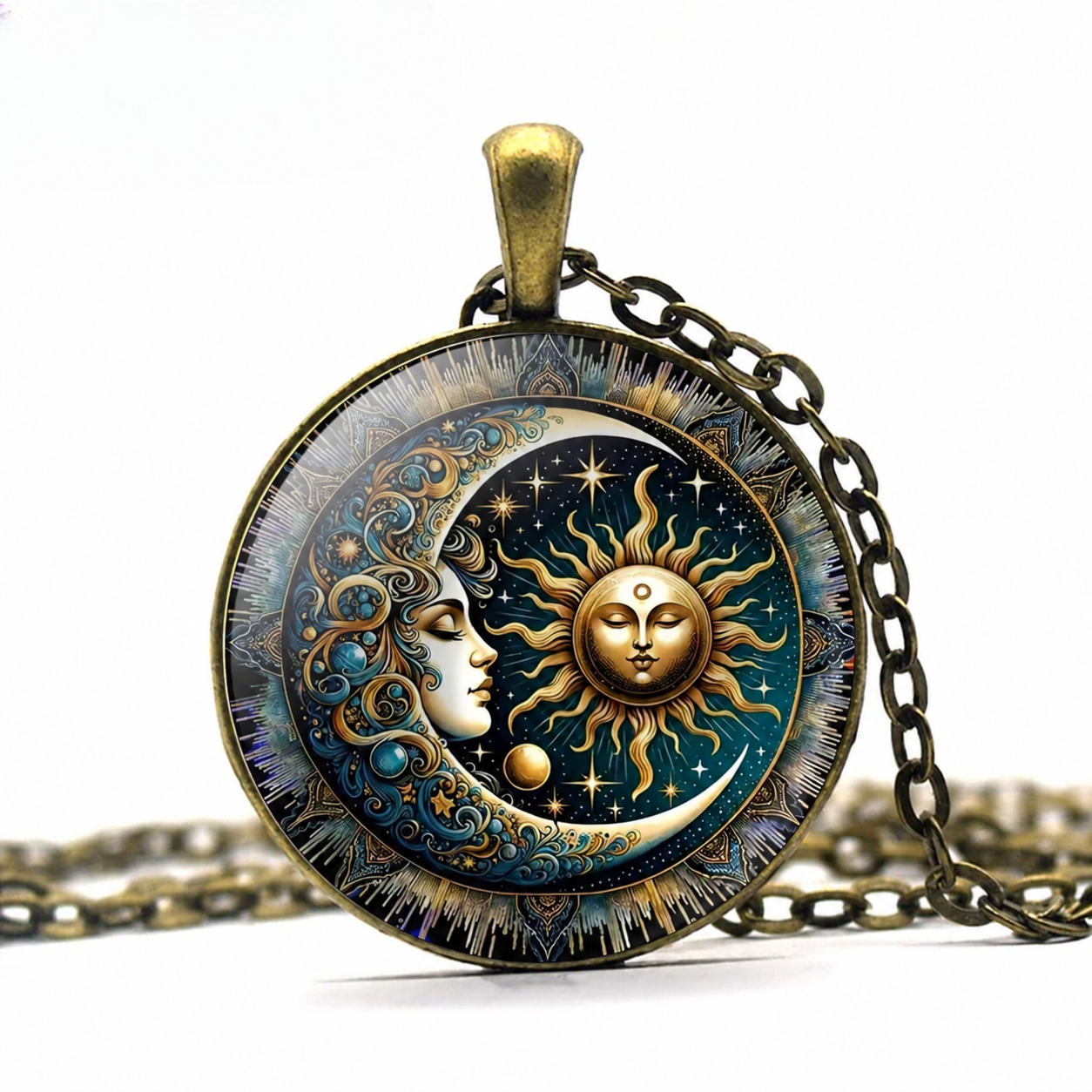 Alchemical Sun Moon Pendant Necklace, Celestial Duality Talisman Jewelry