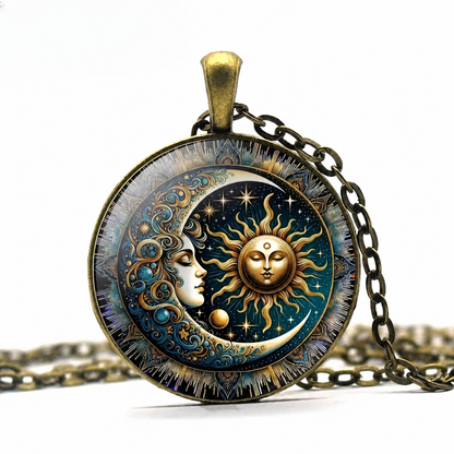 Alchemical Sun Moon Pendant Necklace, Celestial Duality Talisman Jewelry