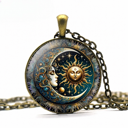 Alchemical Sun Moon Pendant Necklace, Celestial Duality Talisman Jewelry