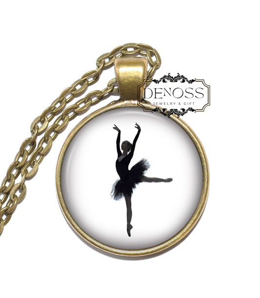 BALLERINA Necklace, Ballet, Dance, Music, Art Pendant Necklace, Glass Pendant, Handmade Jewelry